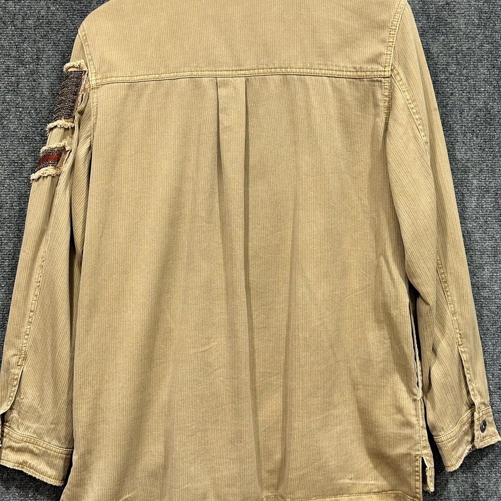 Free People embellished military jacket size SMALL distressed beaded shacket - Picture 5 of 12